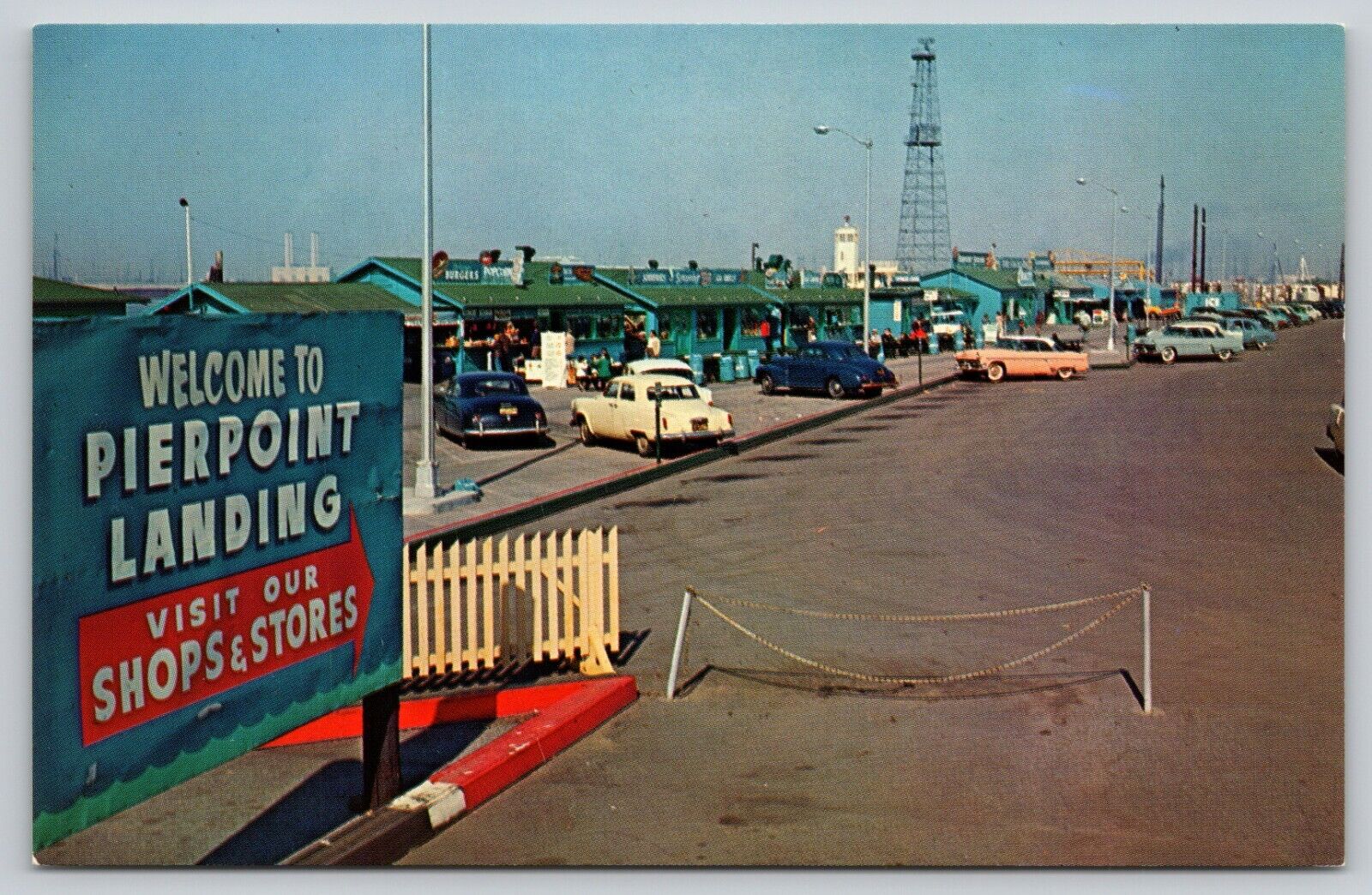 Postcard CA Long Beach Pierpoint Landing Old Cars UNP B2