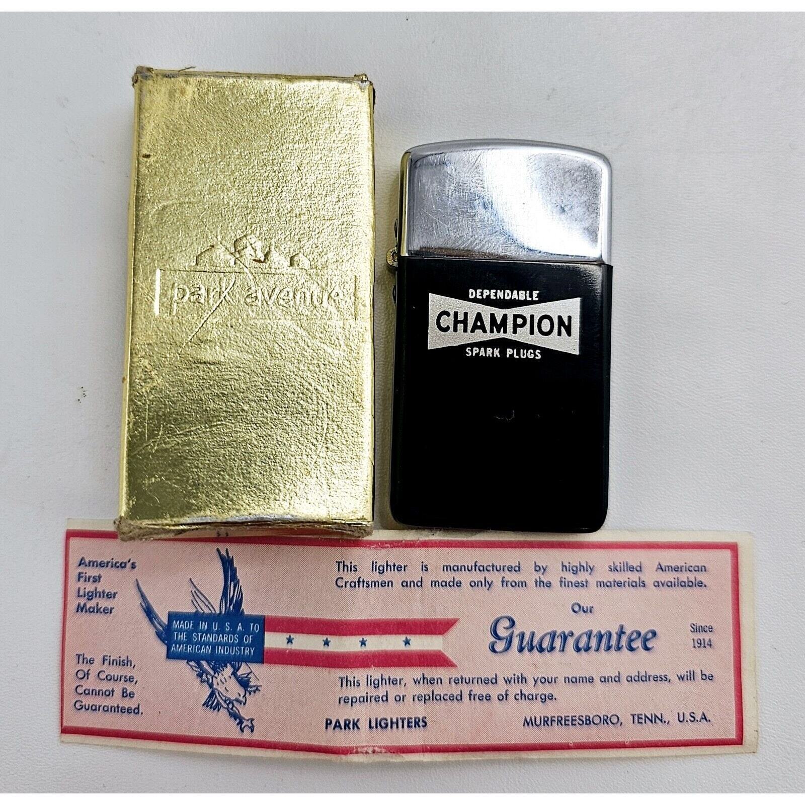 Vintage Park Sherman Champion Spark Plug Lighter Made In USA Black - Empty -Rare