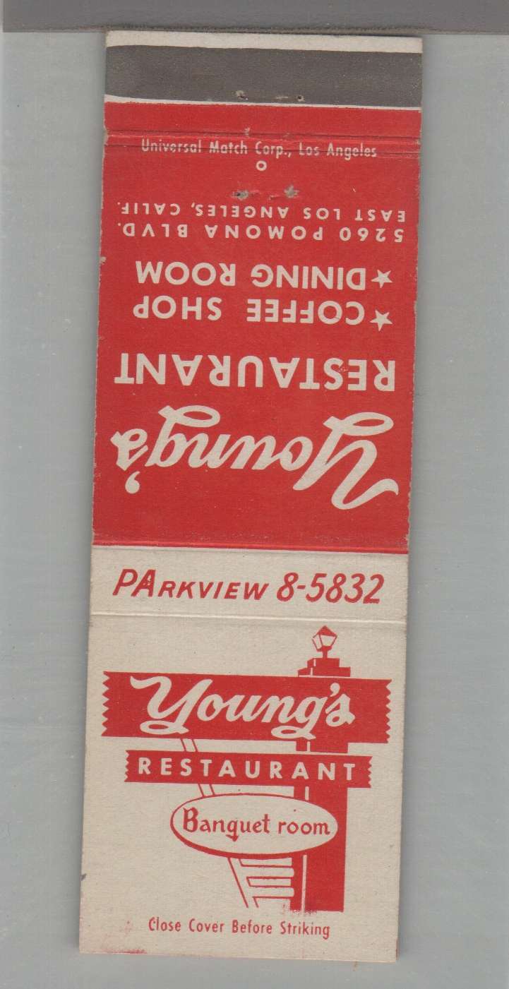 Matchbook Cover - California - Young\'s Restaurant Los Angeles, CA
