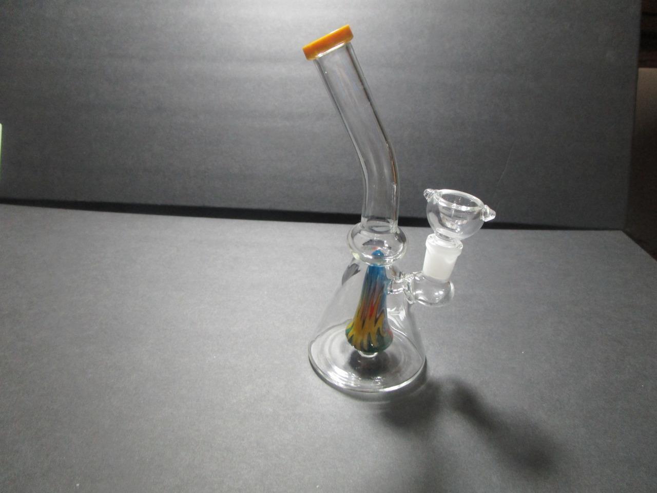 7 3/4 Glass  Hookah Tobacco Water Pipe Wig Wag Percolator Orange Ring Mouth