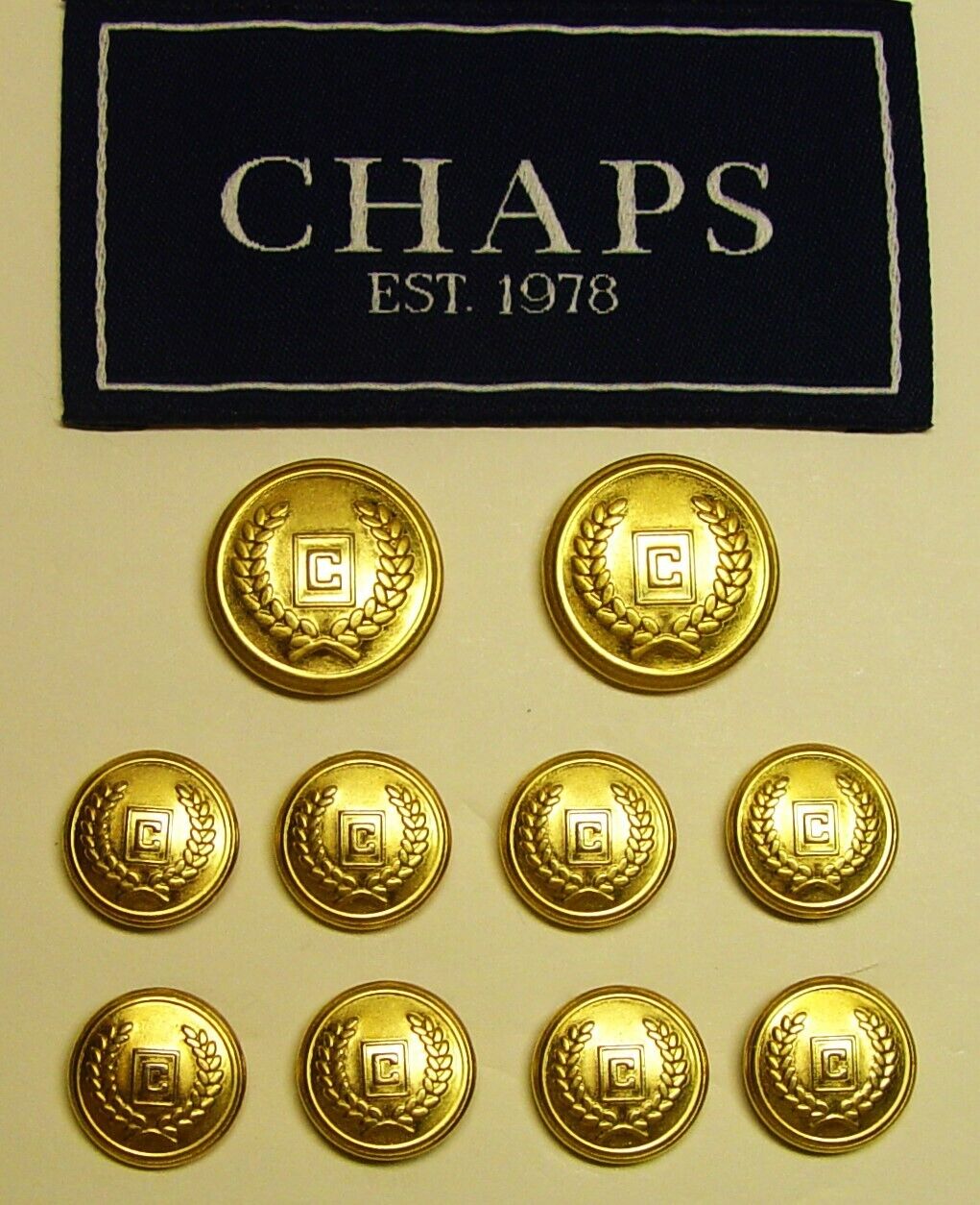 CHAPS REPLACEMENT BUTTONS 10  GOLD TONE 2 PART METAL BUTTON GOOD USED CONDITION