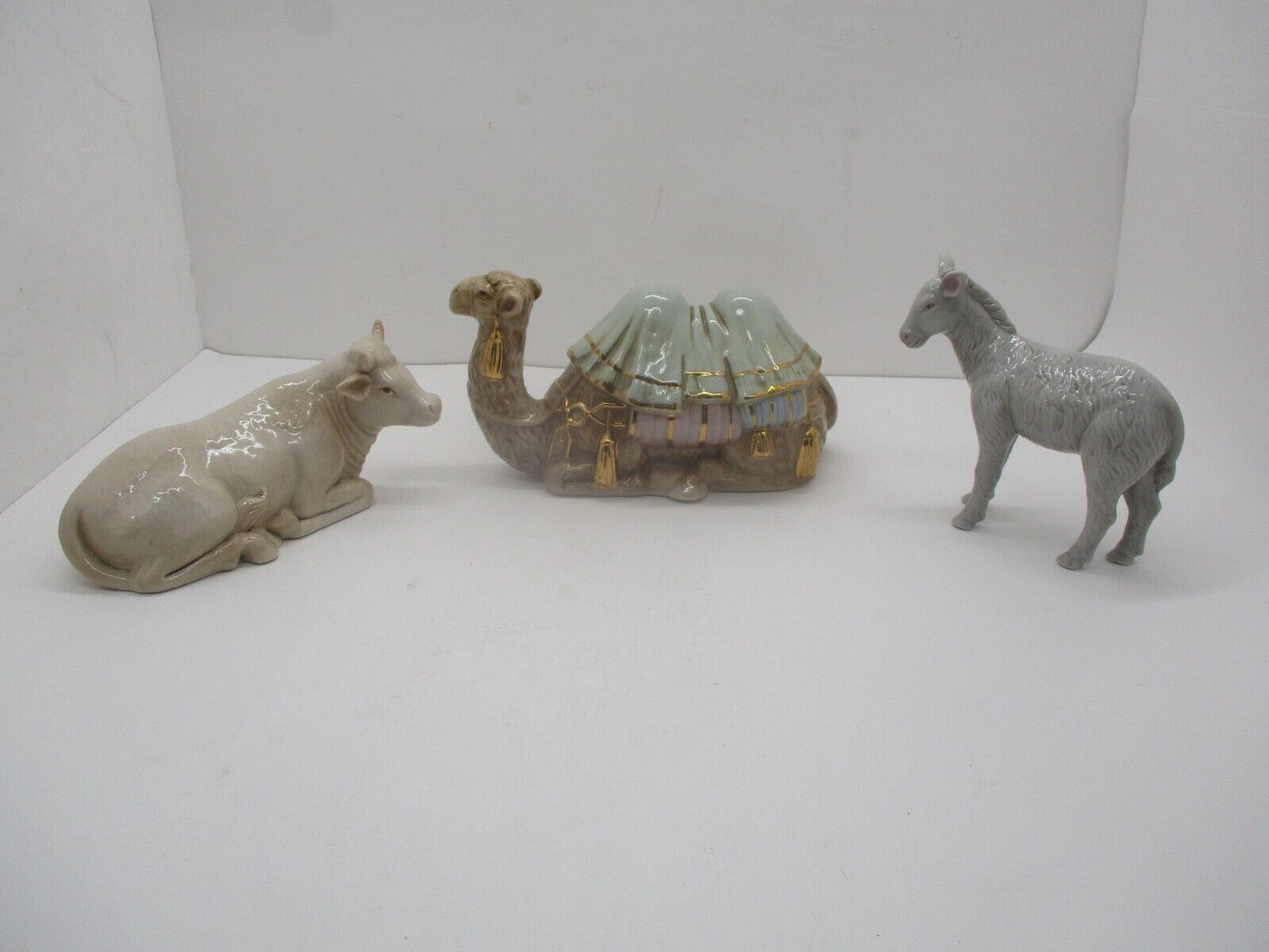 Vintage 1991 ENESCO Porcelain Nativity Animal Figurines Camel Cow & Donkey