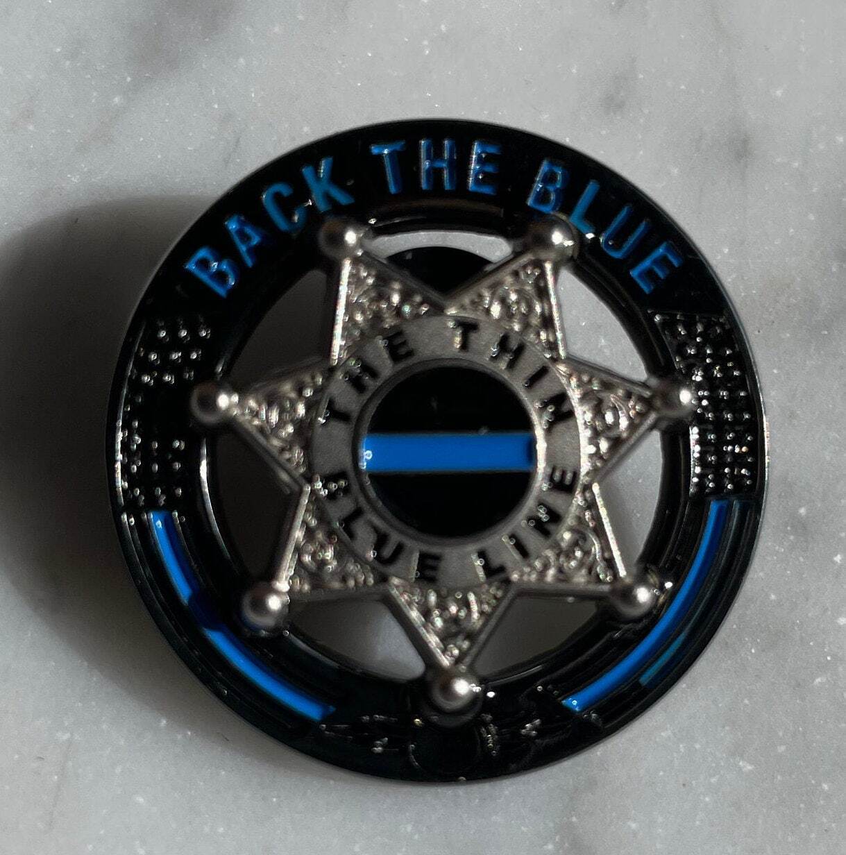 Back The Blue 7 Point Star Thin Blue Line Police Support Pin