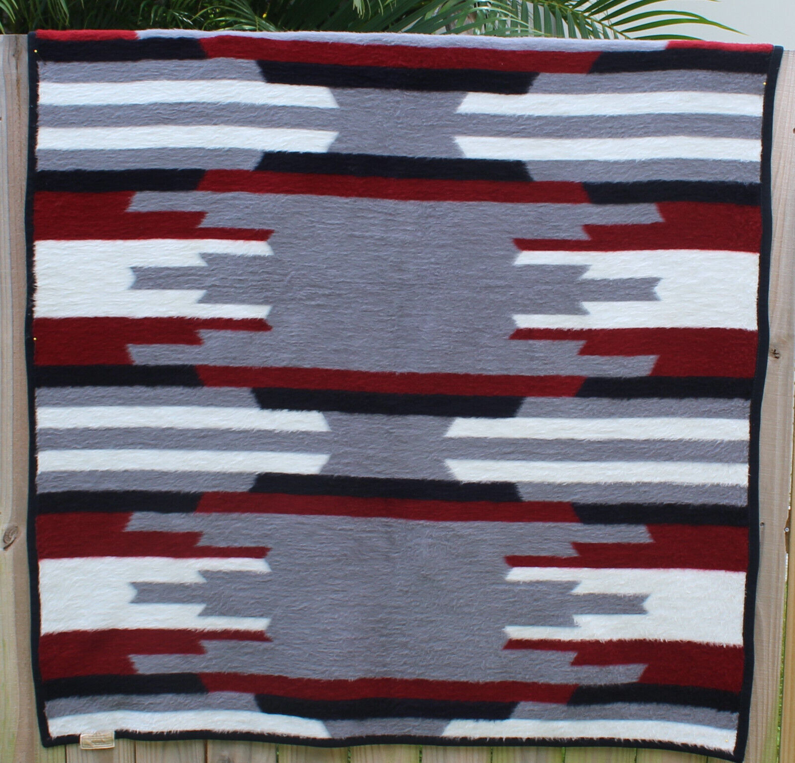 Vtg Biederlack Blanket Acrylic Velours Southwest Aztec 73x57 Gray Black Red