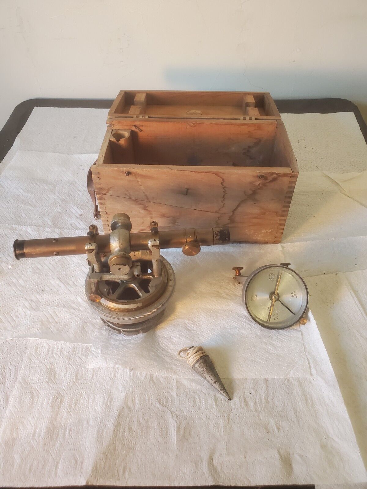 Surveyors Transit Bostrom Model 5 With Compass & Plumbob Rough Wooden Box 