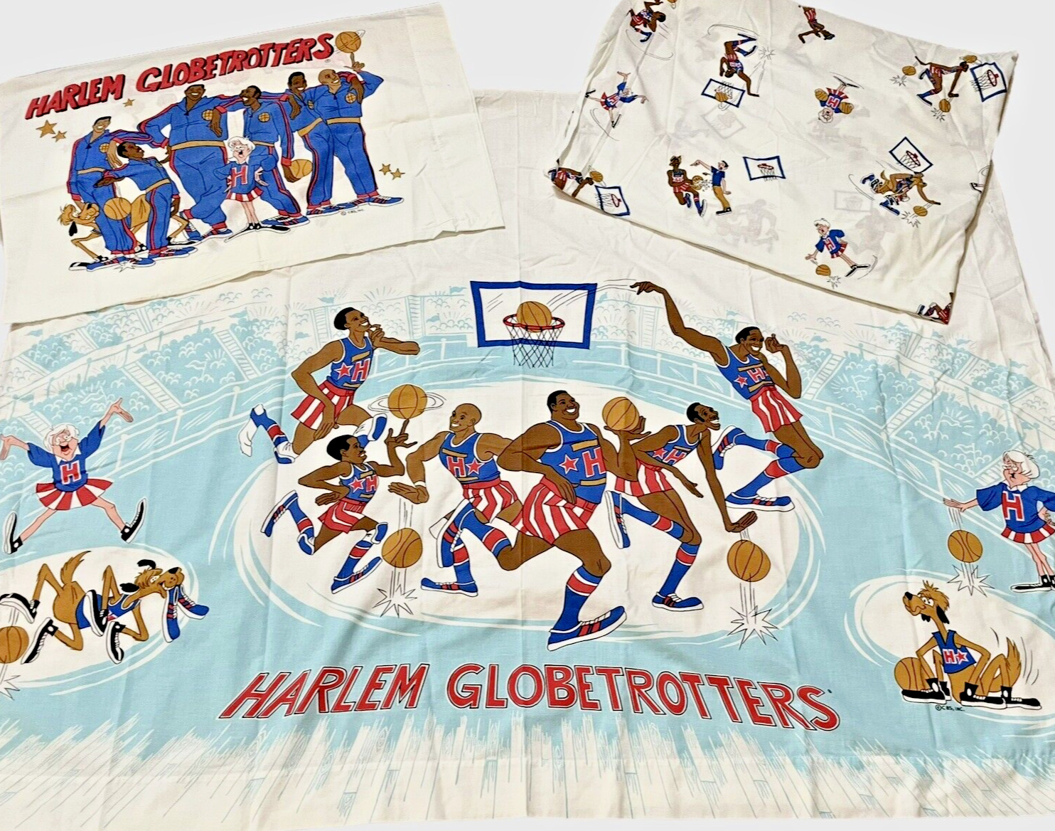 Vtg Harlem Globetrotters Sheet Set 1970 Animated Basketball Cartoon Twin Size
