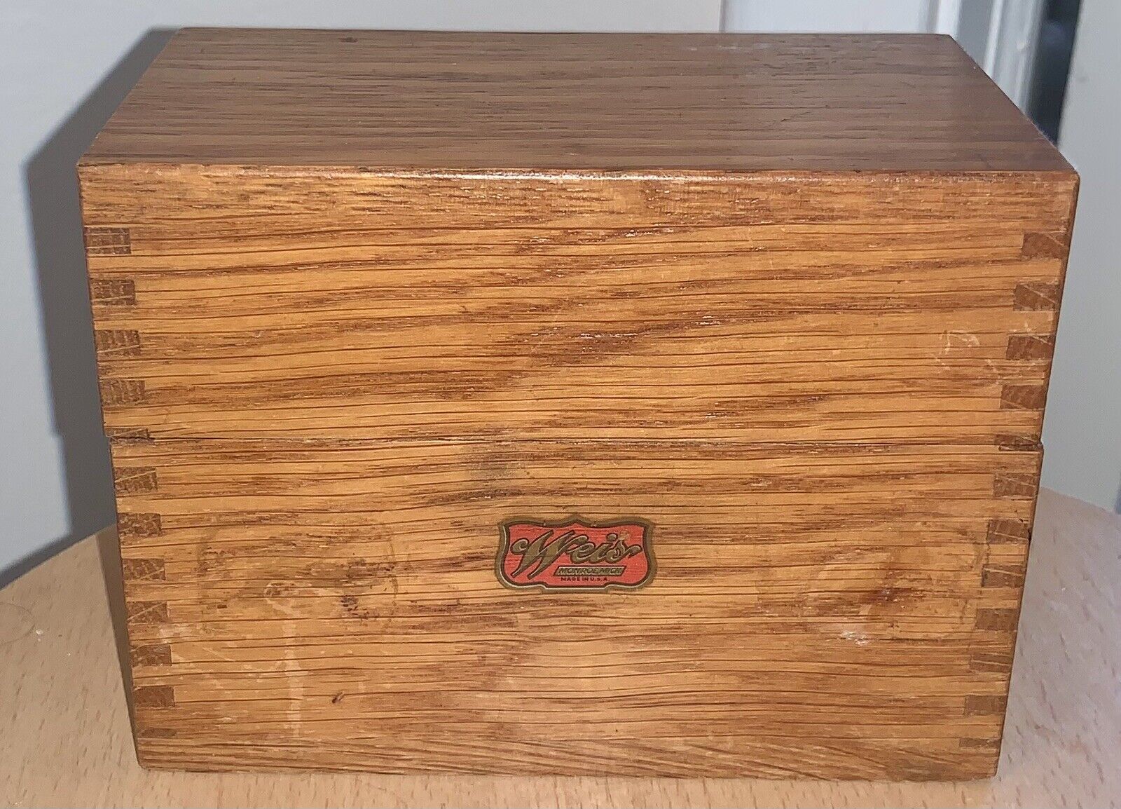 Vintage Weis Dovetail Oak Index Card File Box Recipe Wood