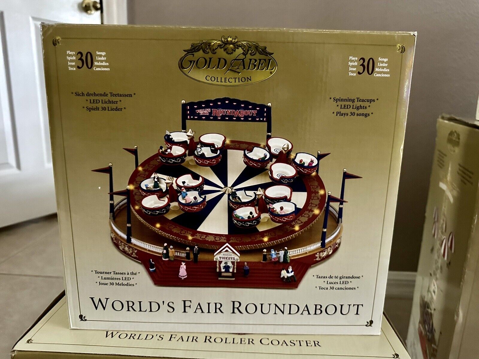 MR CHRISTMAS WORLD\'S FAIR ROUNDABOUT TEA CUPS~GOLD LABEL MUSICAL~EX COND~2005