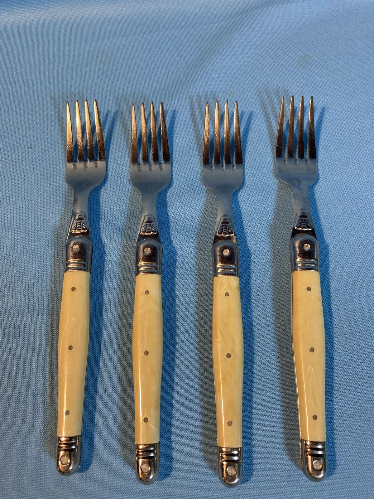 4 Laguiole-Ivory Bee Stainless by Jean Dubost Forks Made in France