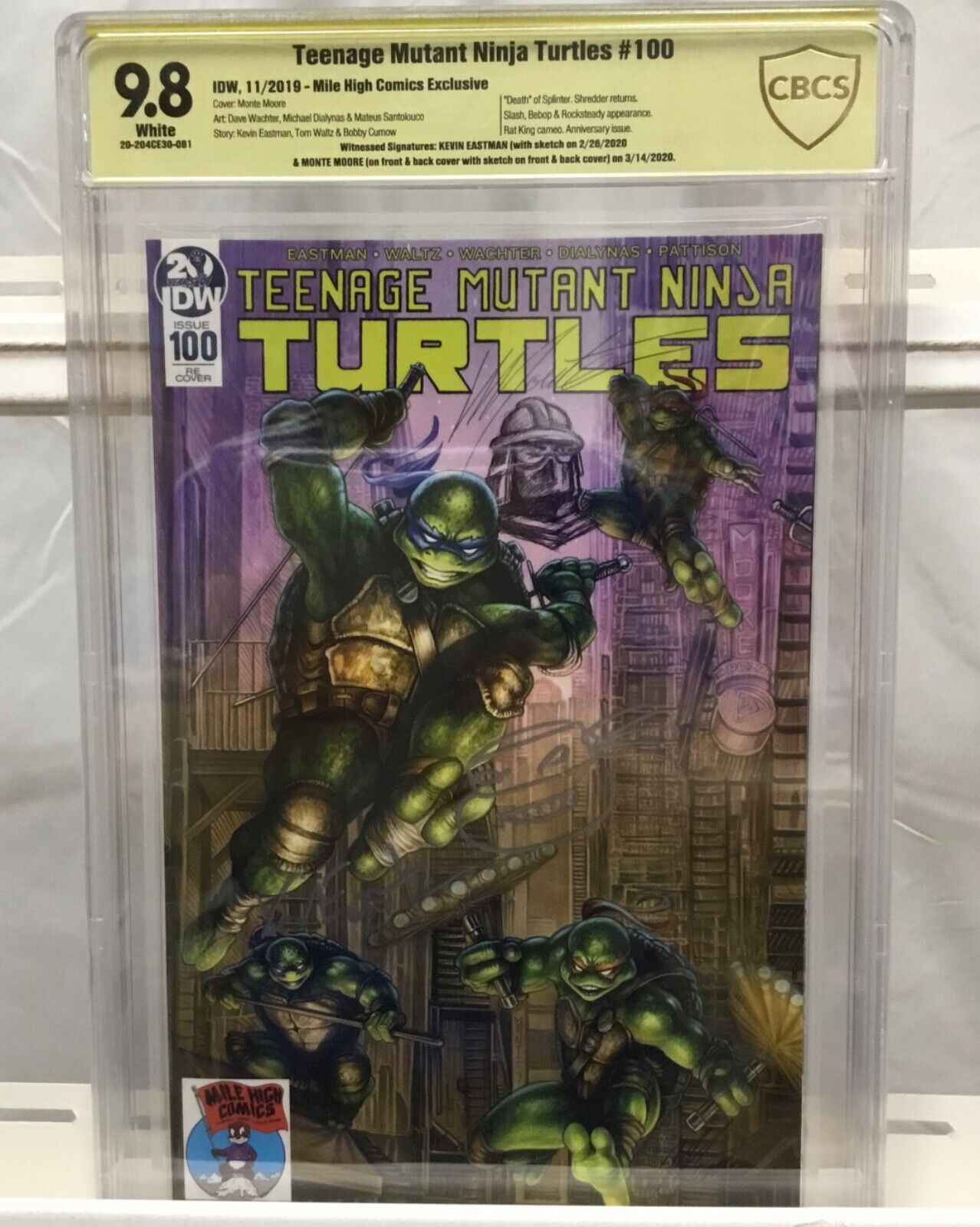 Teenage Mutant Ninja Turtles #100 CBCS 9.8 SIGNED AND ORIGINAL SKETCH
