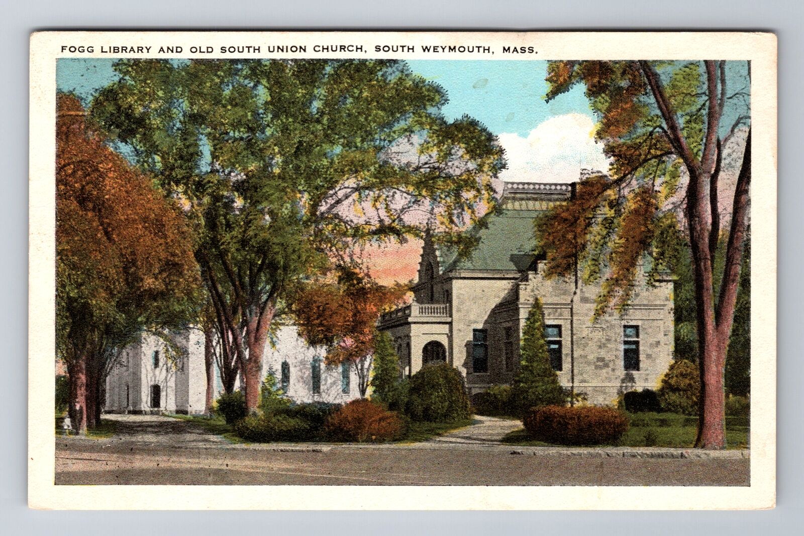 South Weymouth MA-Massachusetts Library Old South Union Church Vintage Postcard