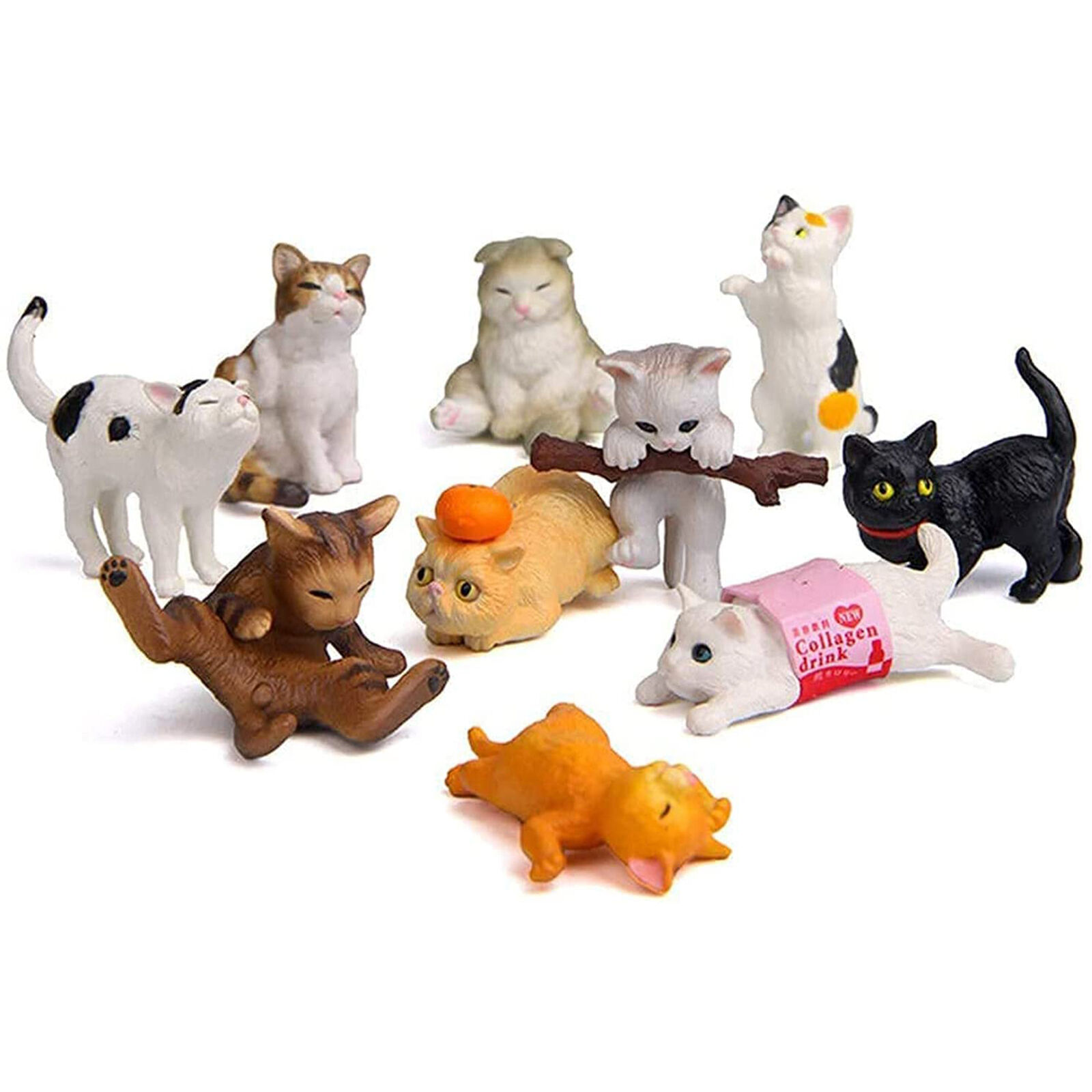 10pcs Playing Cats Ornaments Cute Cat Figurines for Car Interior Decor Statue 