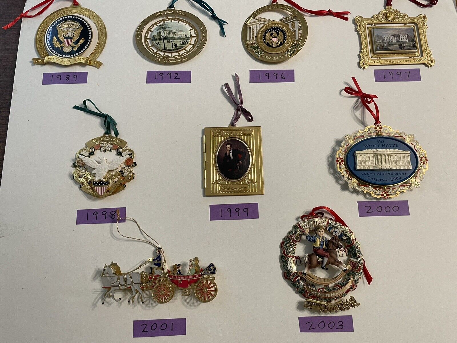 Lot Of 9 White House Ornaments, Various Years, No Boxes
