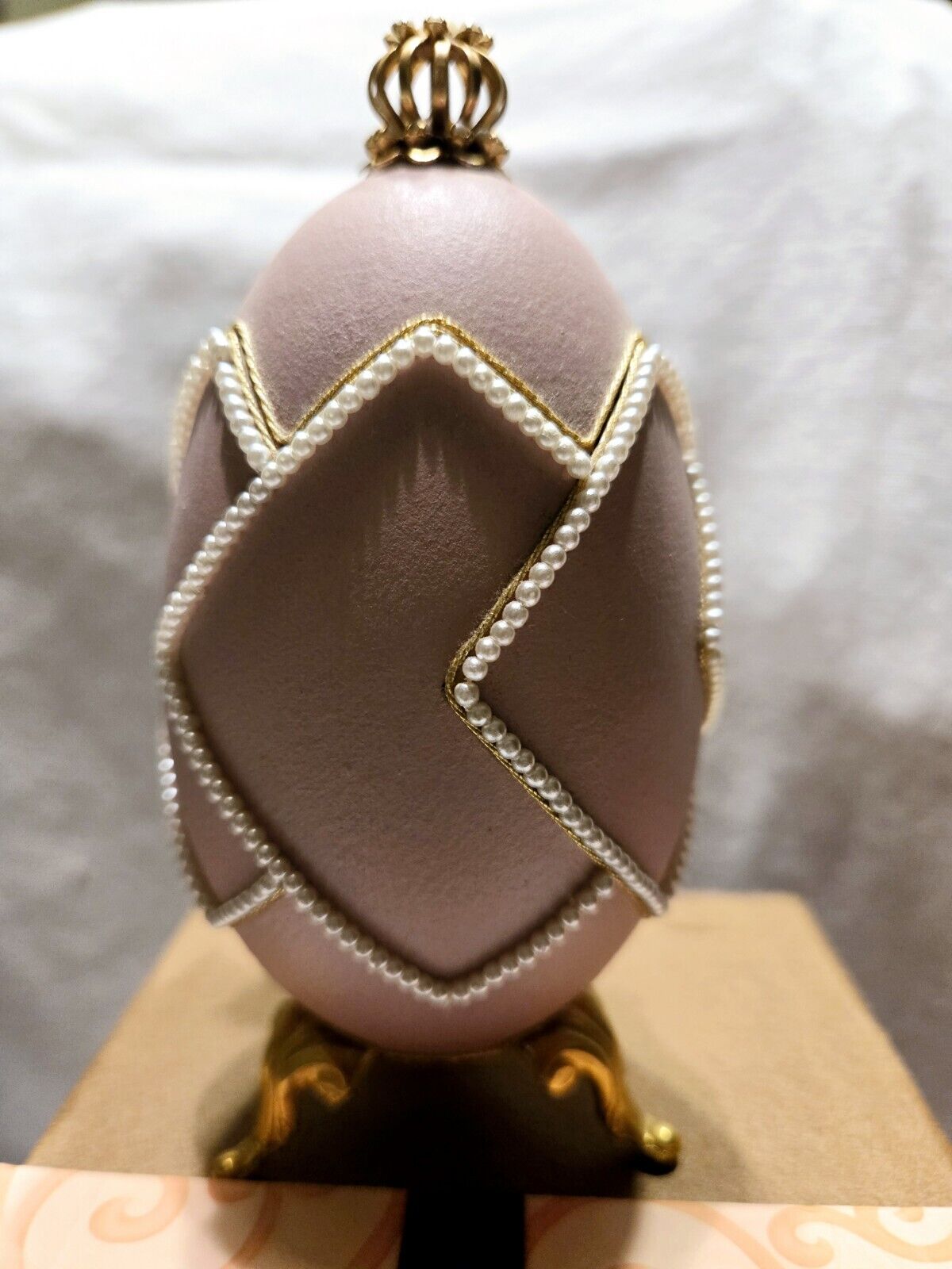 RARE June Recchia Signed, Pastel Pink, Pearls & Gold Faberge Inspired Egg 5.5’’