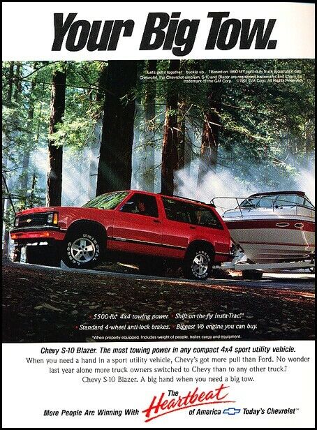 1991 Chevrolet S-10 Blazer Big Tow Original Advertisement Print Art Car Ad K130