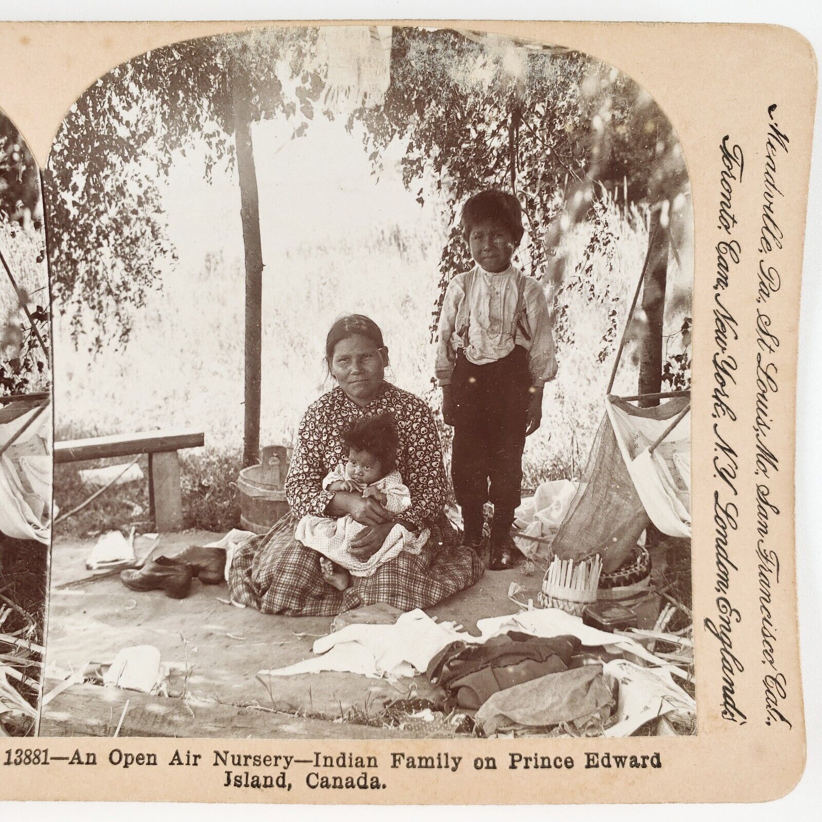 Mi\'kmaq First Nations Family Stereoview c1903 Prince Edward Island Canada B2169