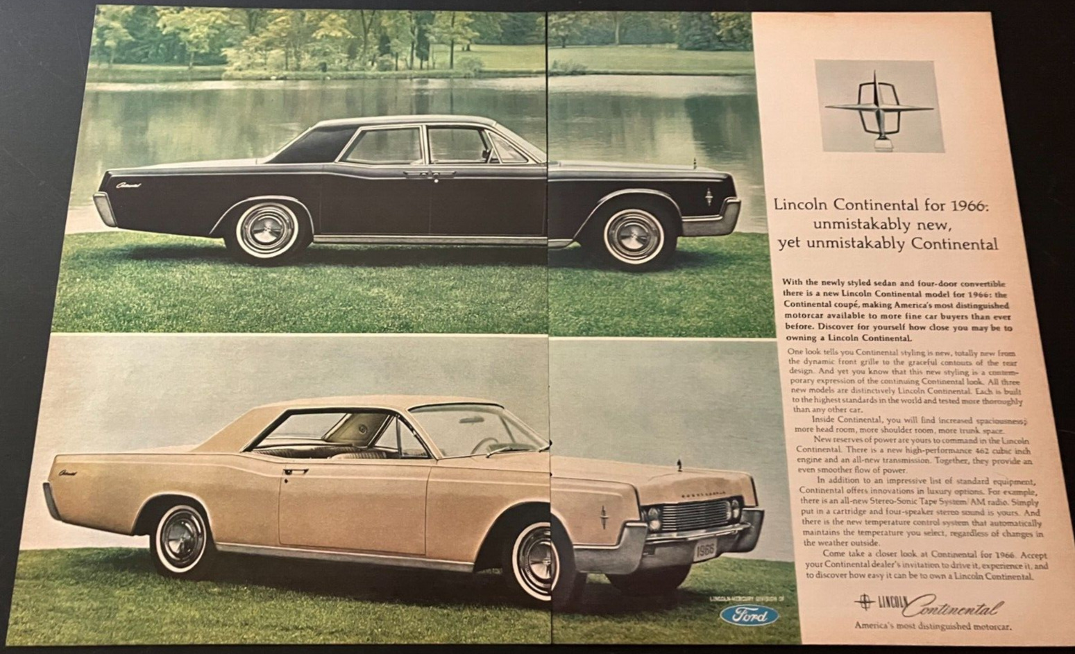 1966 Lincoln Continental Coupe and Sedan - Vintage Original Print Ad / Wall Art