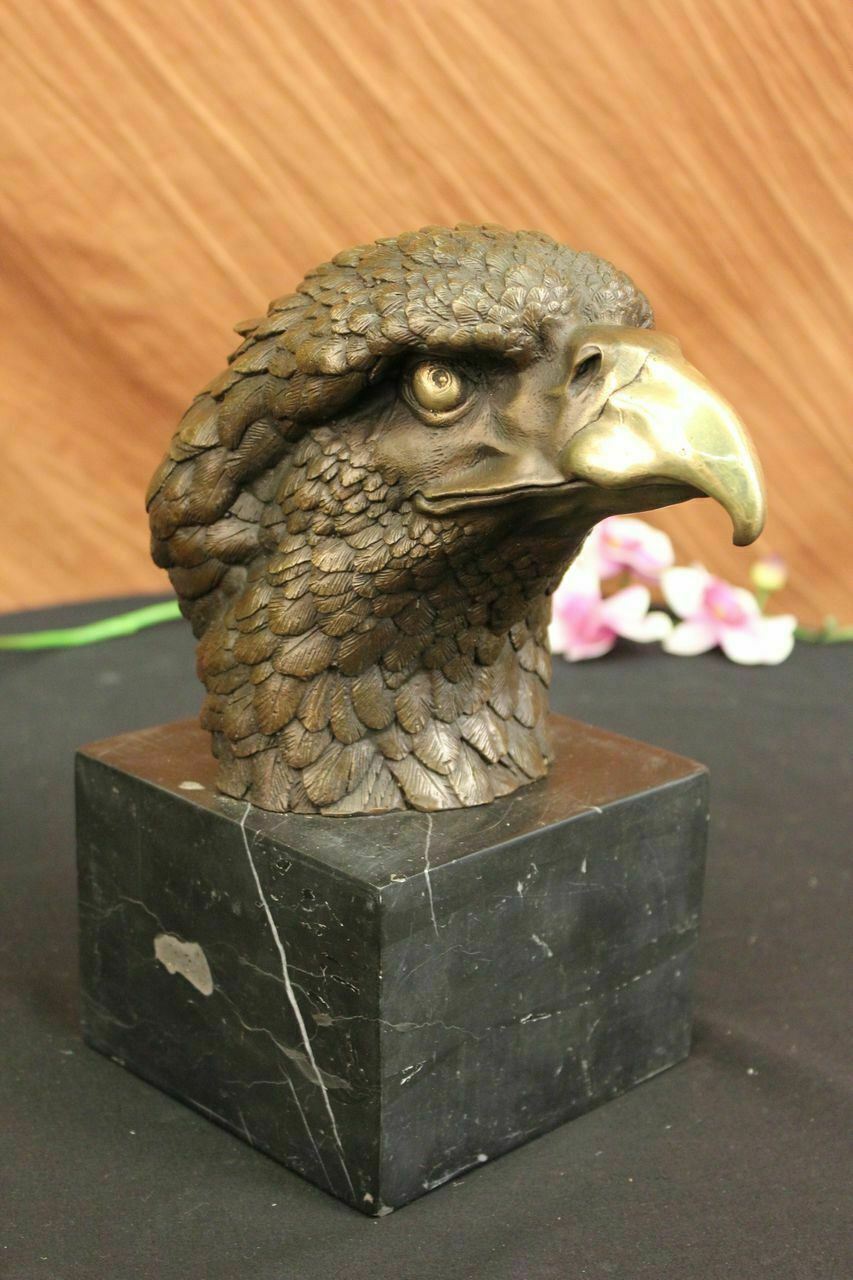 Art Deco Bald American Eagle Bust Bronze Sculpture on Marble Base Figurine Deco