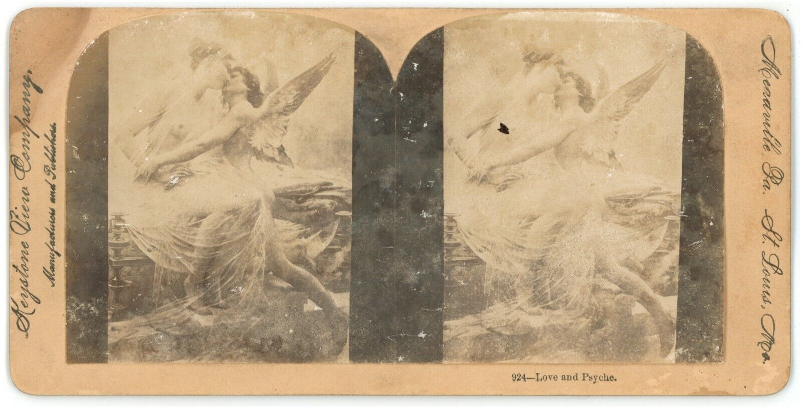 c1890\'s Keystone Real Photo Stereoview Card 924 Love and Psyche Statues