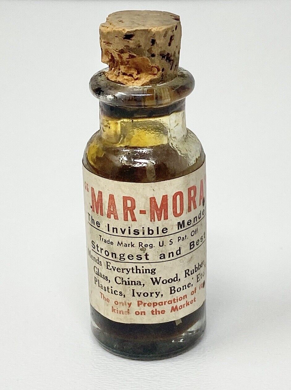 Vintage/Antique Small Bottle Of “Mar-Mora” Invisible Mender By V.F. Van Stan Co.