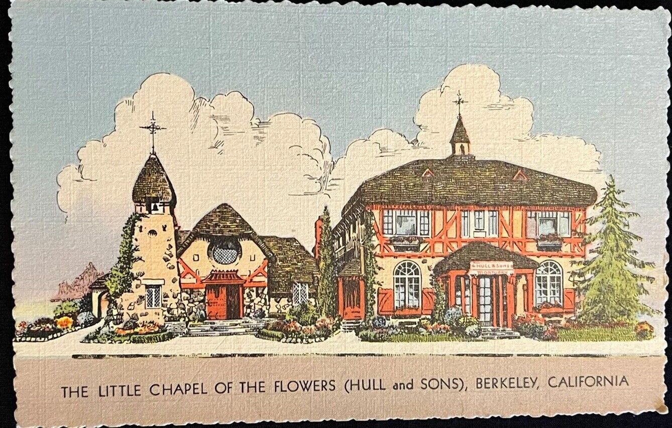 Berkeley California Funeral Home Chapel of Flowers Postcard c1940