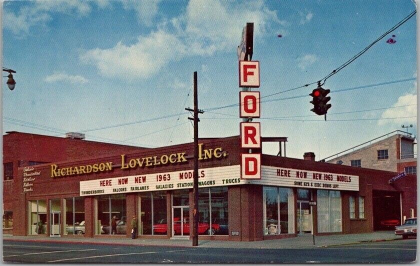 LOVELOCK, Nevada Advertising Postcard RICHARDSON LOVELOCK Ford Dealer / 1963