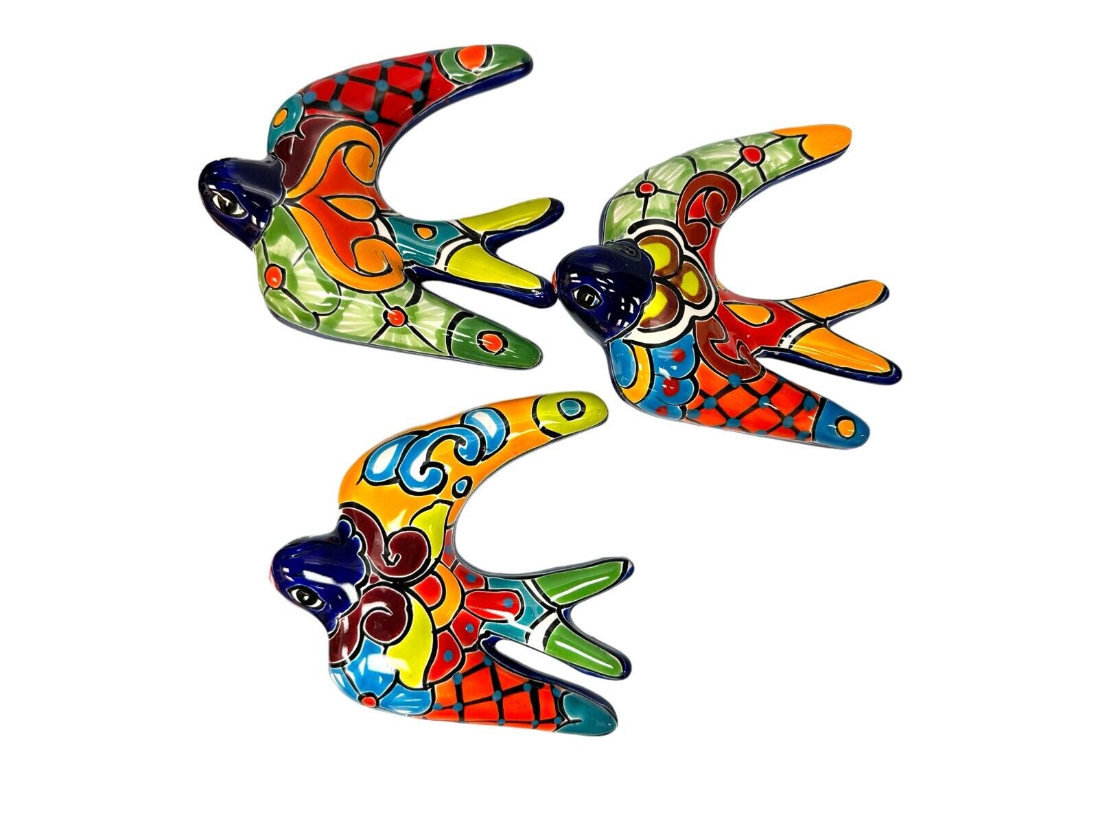 Talavera Swallow Bird 3 Wall Art Mexican Pottery Folk Art Multicolor Handmade
