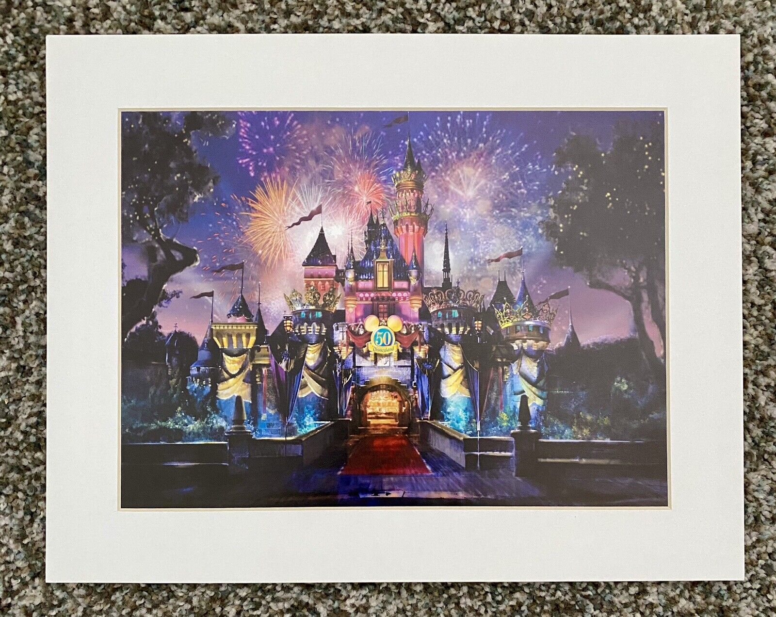 Disneyland 50th Anniversary Sleeping Beauty Castle Print - RARE  11x14 Matted