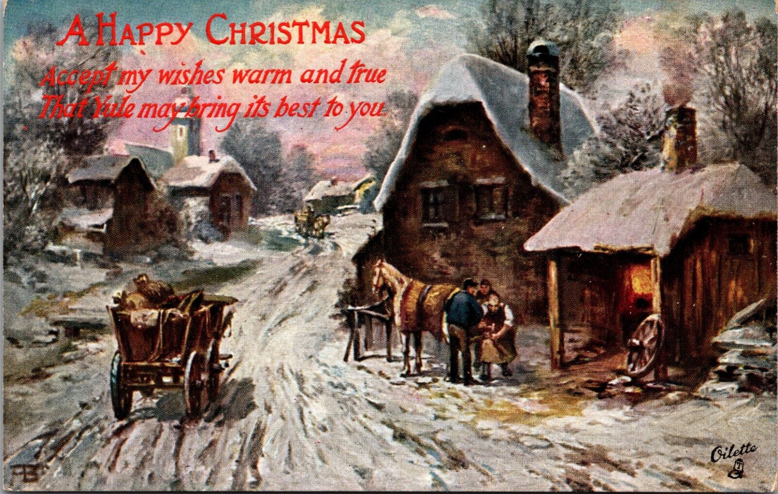 Tuck Christmas Postcard Antique Country Village Blacksmith Winter Oilette 9812