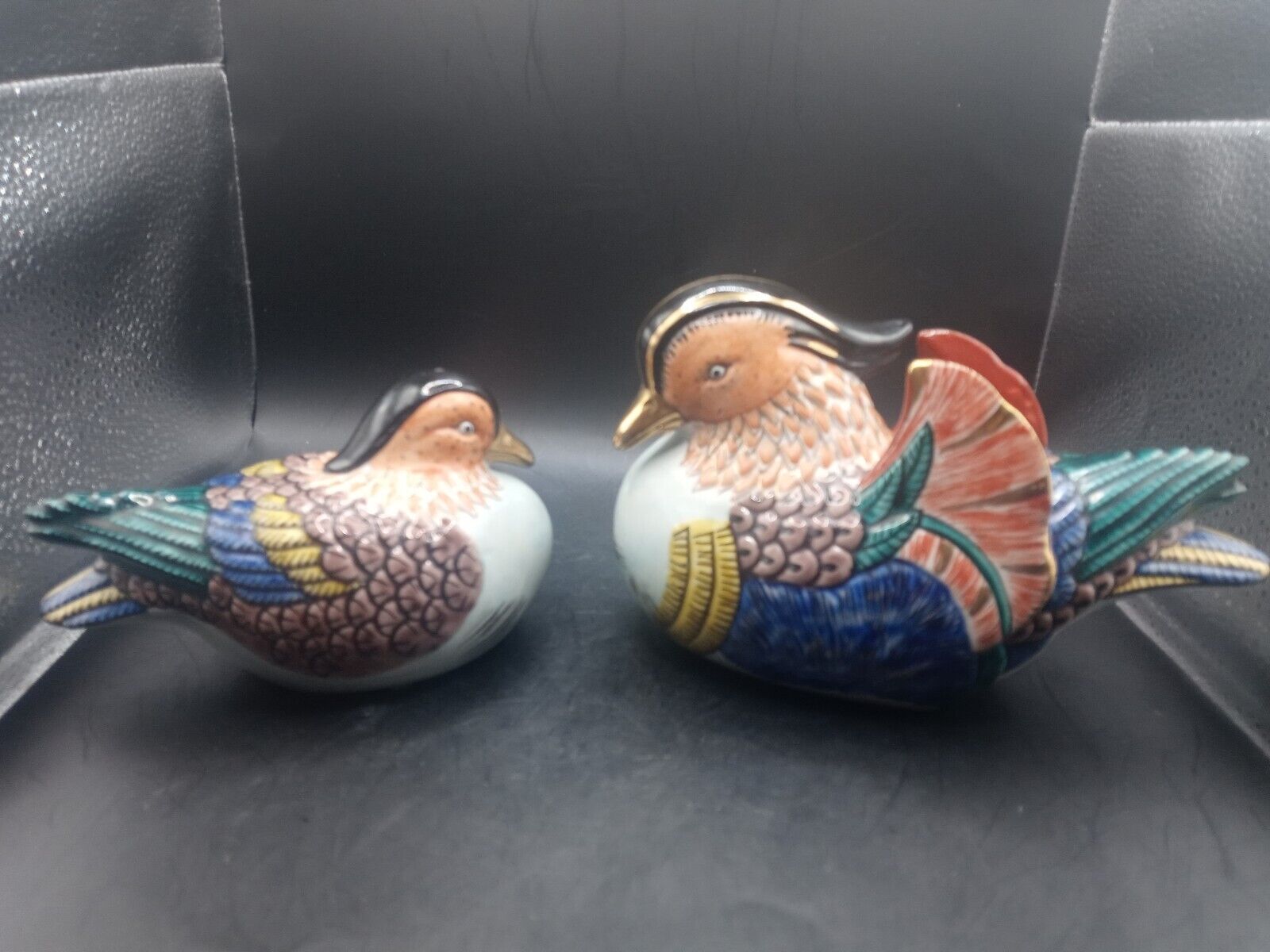  Rare Vintage Kutani Porcelain Japanese Hand Painted Mandarin duck Figurines