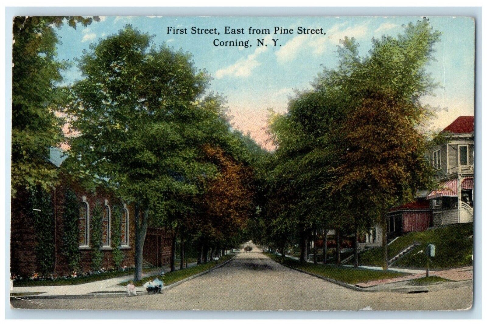 c1910 First Street East Pine Street Exterior Houses Corning New York NY Postcard