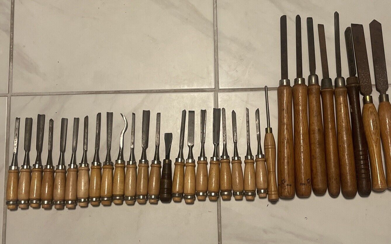 lot of  31 Vintage Buck Brothers  Sheffield & More Wood Carving Chisels Tools