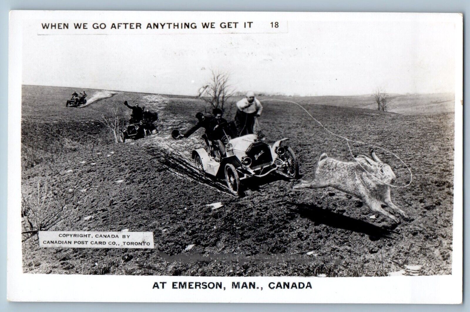 c1910s Exaggerated Rabbit Lasso  Emerson Manitoba Canada RPPC Photo Postcard