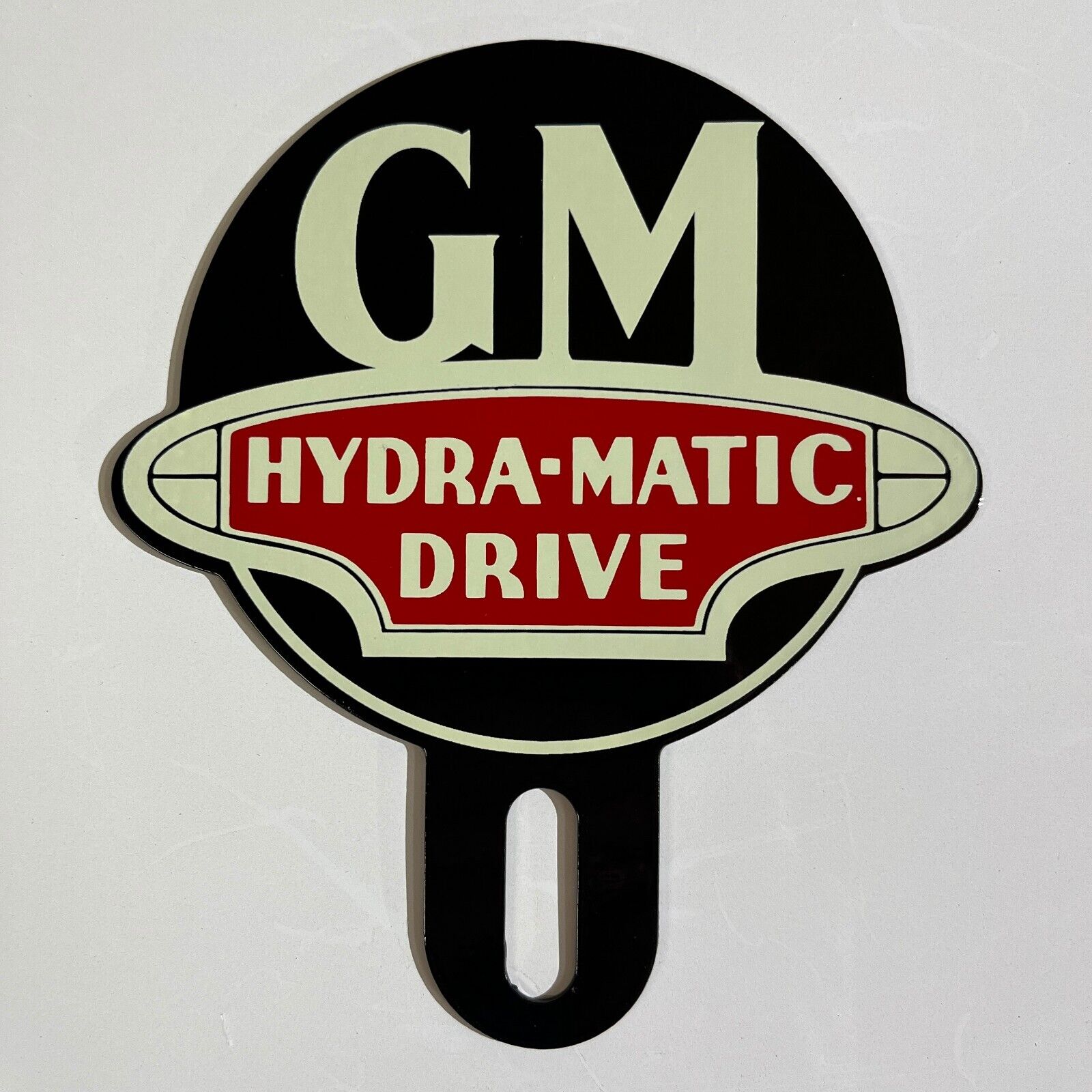 GM General Motors Hydra-Matic Drive Die Cut Metal License Plate Topper Sign