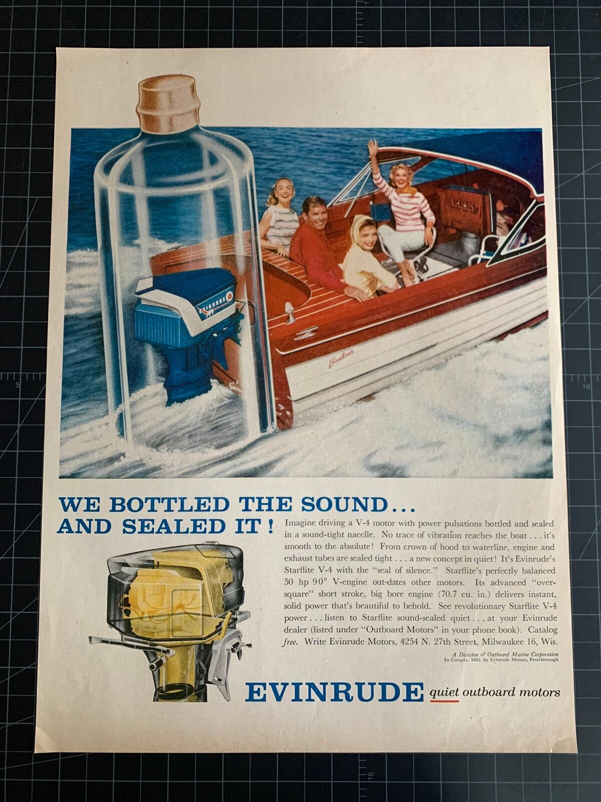 Vintage 1950s Evinrude Boat Motors Print Ad