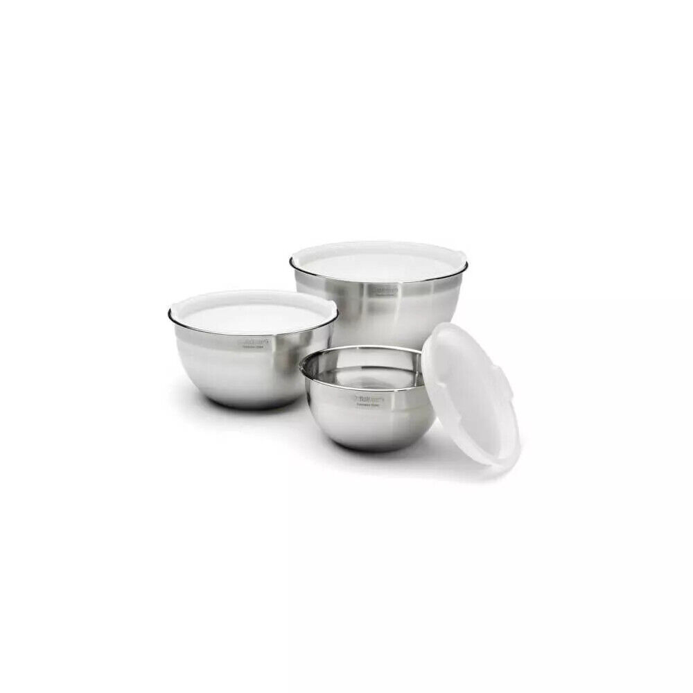 Cuisinart Set of 3 Stainless Steel Mixing Bowls with Lids WA