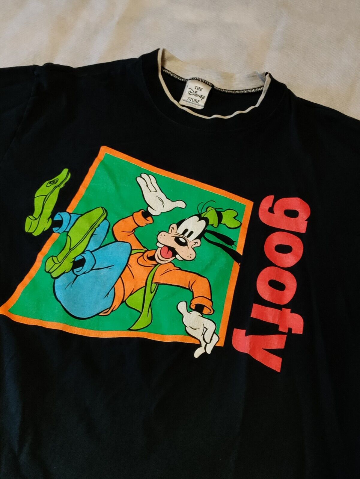 Vintage 90s Goofy T Shirt Disney Store Black Gray Double T Single Stitch XL USA