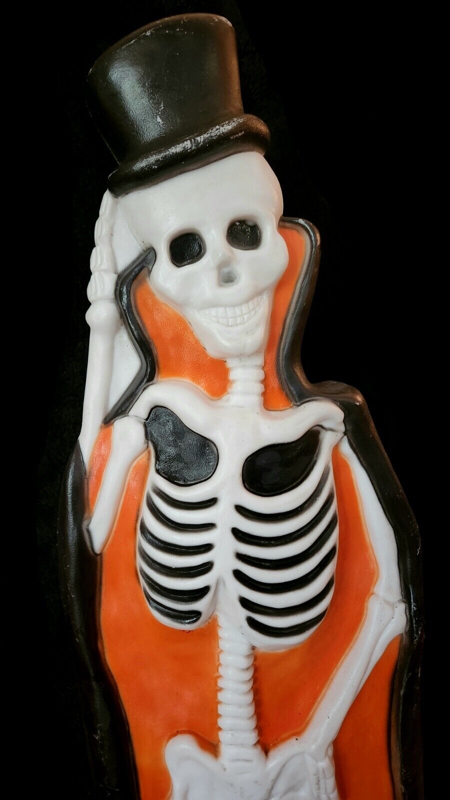 Rare Vtg Don Featherstone Blow Mold Skeleton Tombstone Halloween Top Hat Cape