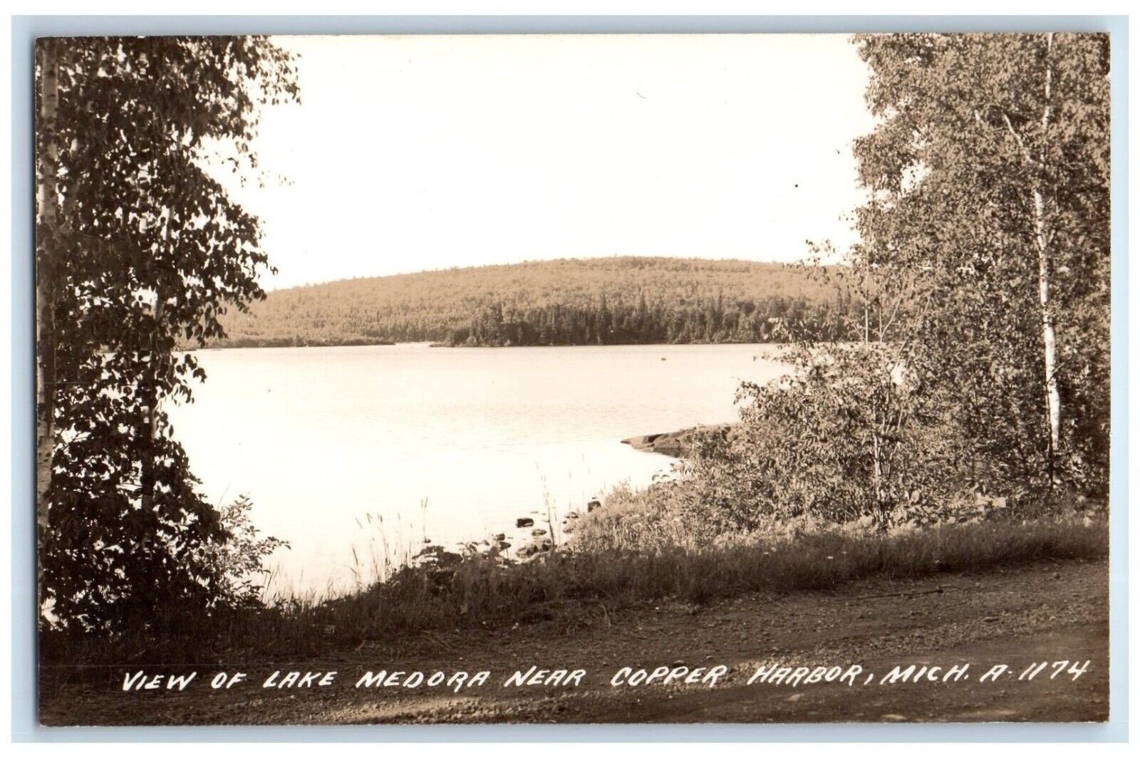c1940\'s View Of Lake Medora Near Copper Harbor MI Vintage RPPC Photo Postcard
