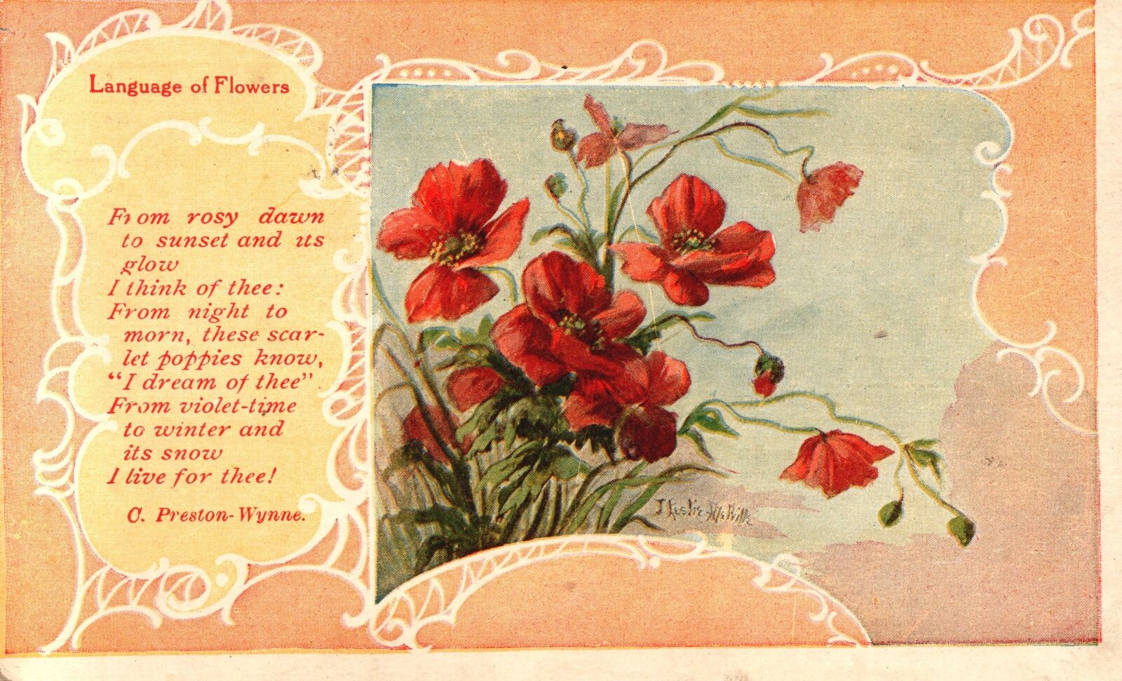 Vintage Postcard 1909 Language of Flowers Floral Blooms Poem C. Preston-Wynne