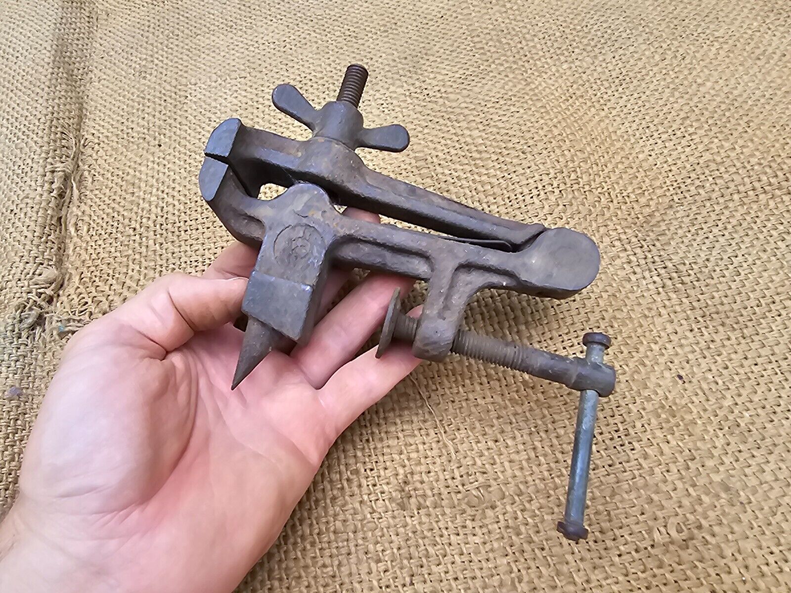 VINTAGE ANTIQUE SMALL MINI VISE AND MINI ANVIL HAND FORGED