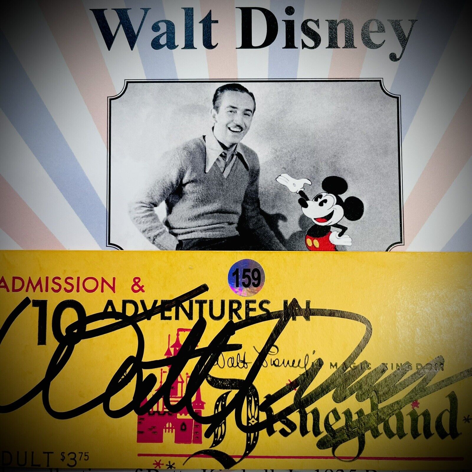 Walt Disney Autograph Signed Disneyland Tickect 1960s W/ Notary Framed AUTHENTIC
