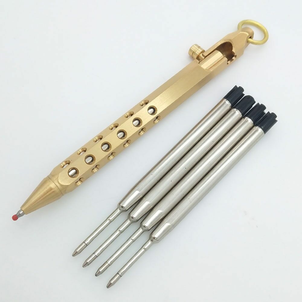 5pcs Refills EDC Portable Retro Brass Ballpoint Bolt Switch Signature Tool Pen