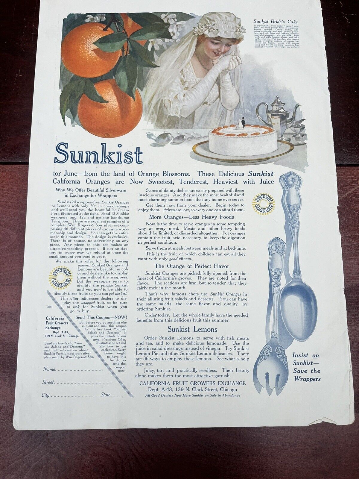Vintage Sunkist Oranges ORIGINAL Magazine Print Ad From June 1915 Two Sided