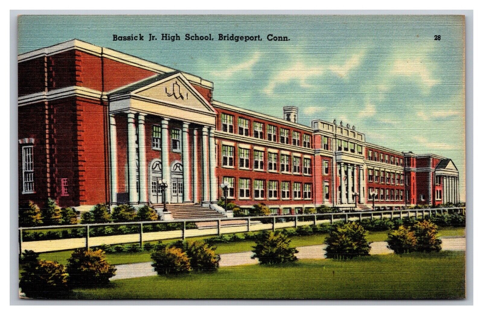Bridgeport CT Connecticut Bassick Jr. High School Linen Postcard