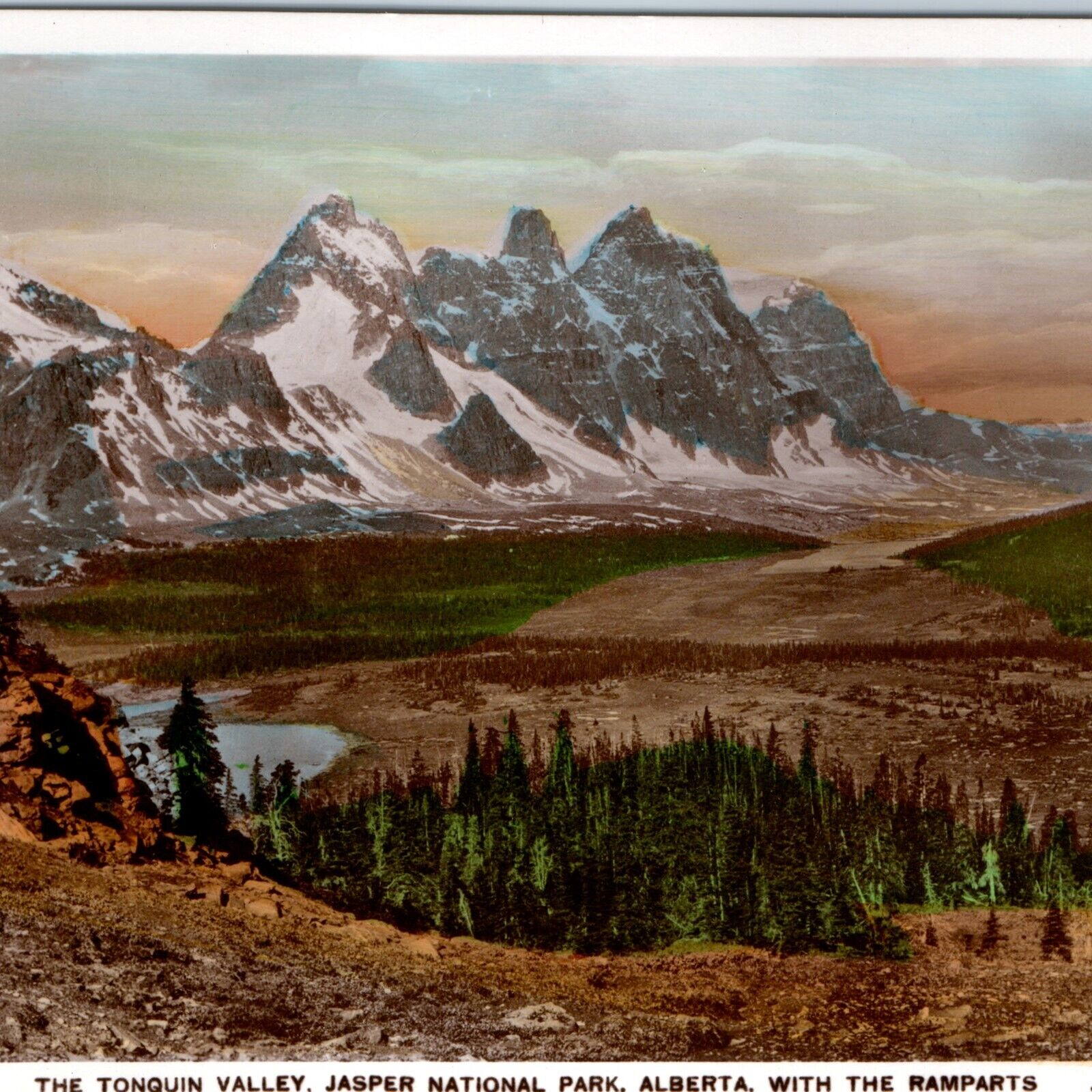 c1930s Jasper National Park, Alta RPPC Tonquin Valley Hand Colored Photo PC A224