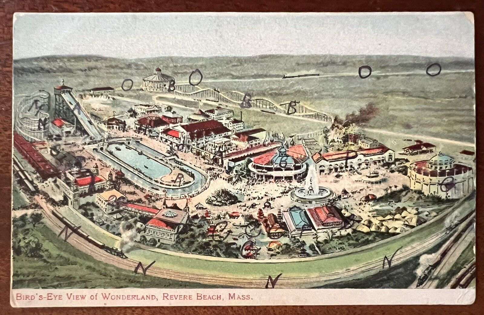 ATQ 1907 Postcard View WONDERLAND Amusement Park Revere Beach MA UDB Map Legend