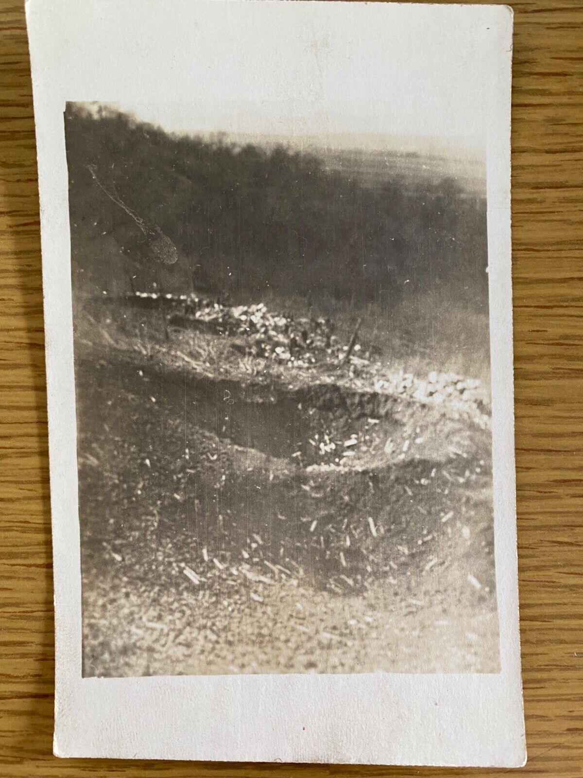1916 RPPC - WWI ARTILLERY CRATER antique real photo postcard SOMEWHERE IN FRANCE