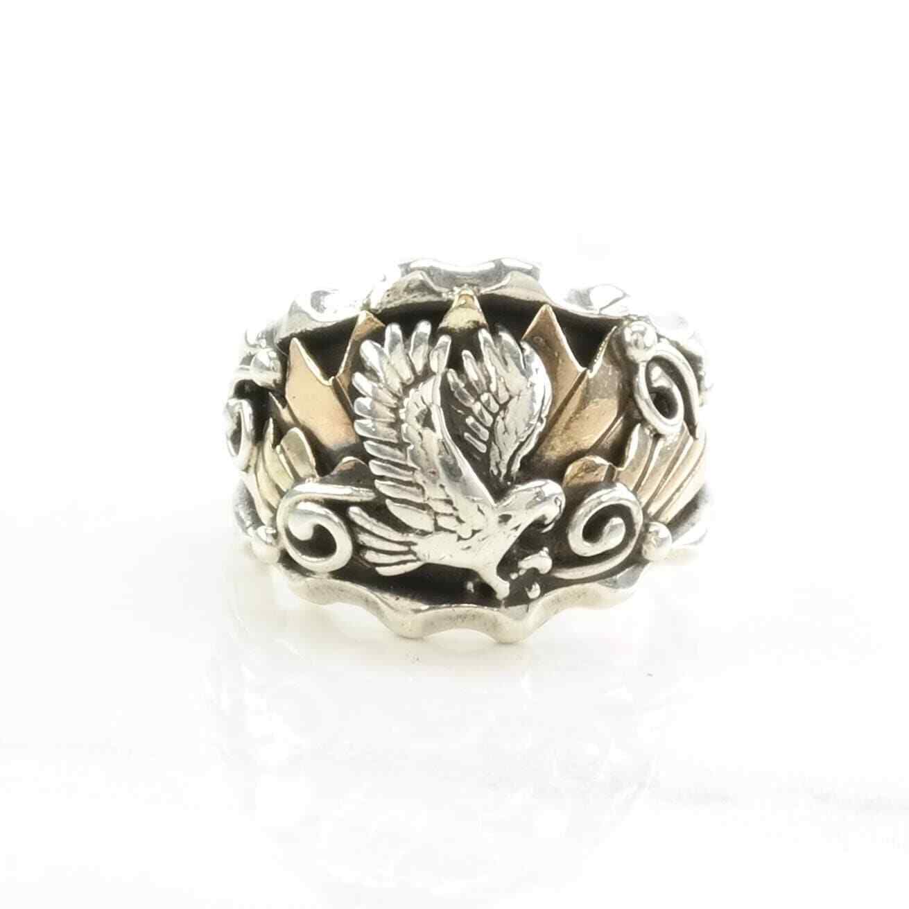 Vintage Native American Silver Ring Eagle Gold Toned Accent Sterling Size 10 3/4