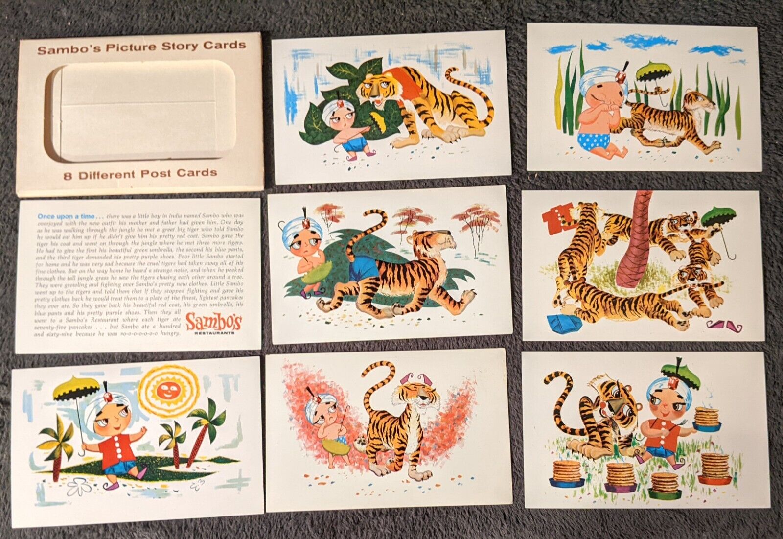 Sambo's Restaurant Vintage Picture Story Ad Printed Lot 8 Postcards Complete Set